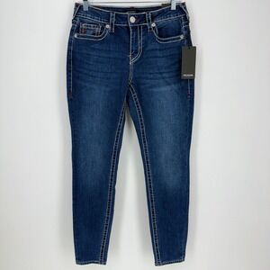True Religion Jennie Mid Rustic Barn Wash Skinny Jeans Womens Size 29 Red Stitch